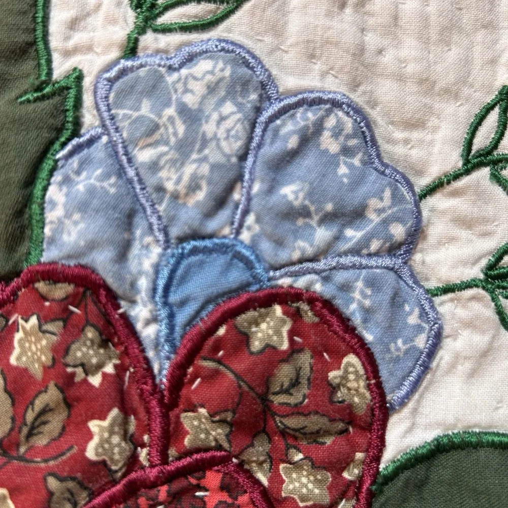 VTG Embroidered Quilted Floral Pillow Sham Case Oversized Patchwork Cottagecore